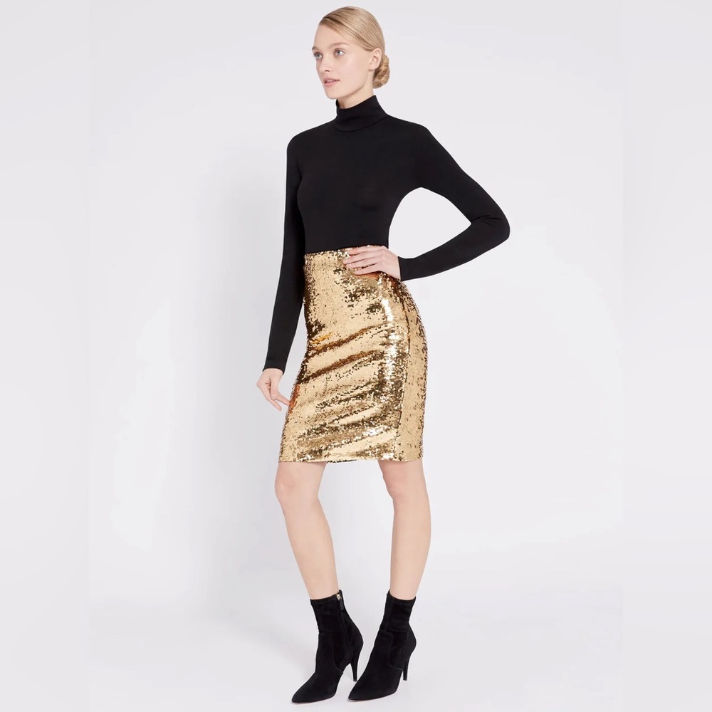 Alice + Olivia Gold Sequin Ramos Sparkly Stunner Lined Zip Fitted Pencil Skirt 6 - Picture 4 of 14